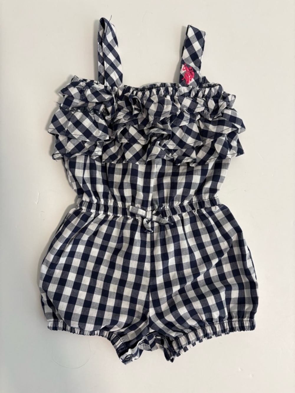 U.S. Polo Assn. Navy & White Gingham Ruffle Romper 12Months